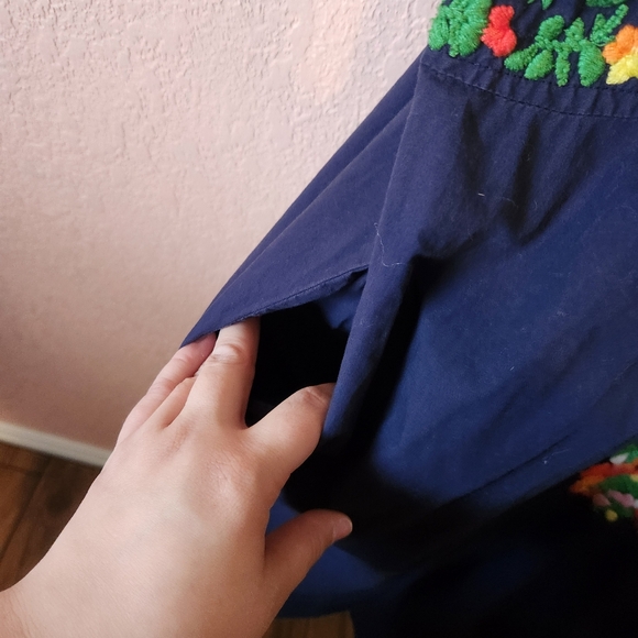 Sister Mary Navy Colorful Floral Short Sleeve Midi Embroidered Mexican Dress - Picture 4 of 11